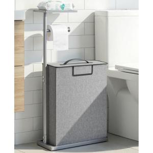 Freestanding Toilet Paper Holder Stand with Shelf for Up to 12 Rolls,Rustproof Metal Bathroom Toilet Paper Storage with Lid, All-in-One Toilet Tissue Roll Dispenser and Organizer,Gray(Gray)