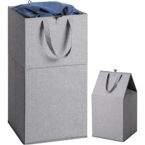 SOLEDI Freestanding Strong Transformable Laundry Hamper, Dual-Function Design, Large Collapsible Laundry Basket with Extended Handles, Easy to Carry, Clothes hamper for laundry（75L,Grey）(Grey)