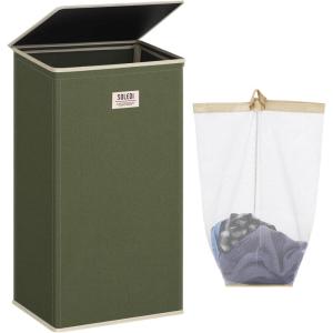 SOLEDI Laundry Hamper with Lid 100L Large & Tall Collapsible Laundry Basket, Clothes Hamper with Bag Removable Easy to Carry, Dirty Hampers for Bedroom, Bathroom, Dorm, College, Grey(Avocado)