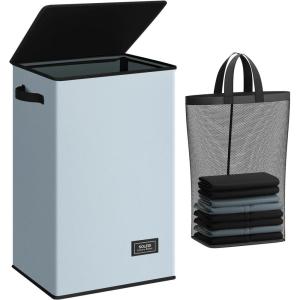 SOLEDI Laundry Hamper with Lid 100L Large & Tall Collapsible Laundry Basket, Clothes Hamper with Bag Removable Easy to Carry, Dirty Hampers for Bedroom, Bathroom, Dorm, College, Grey(Blue Grey)