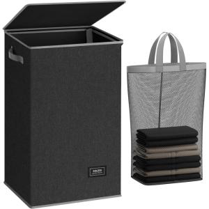 SOLEDI Laundry Hamper with Lid 100L Large & Tall Collapsible Laundry Basket, Clothes Hamper with Bag Removable Easy to Carry, Dirty Hampers for Bedroom, Bathroom, Dorm, College, Grey(Dark Grey)