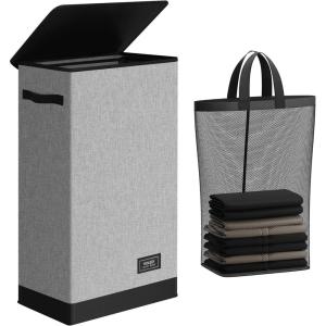 SOLEDI Laundry Hamper with Lid 100L Large & Tall Collapsible Laundry Basket, Clothes Hamper with Bag Removable Easy to Carry, Dirty Hampers for Bedroom, Bathroom, Dorm, College, Grey(Grey)