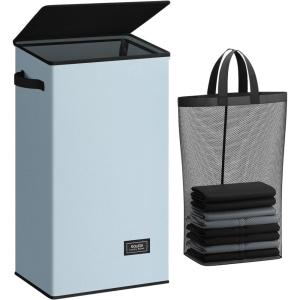 SOLEDI Laundry Hamper with Lid 100L Large & Tall Collapsible Laundry Basket, Clothes Hamper with Bag Removable Easy to Carry, Dirty Hampers for Bedroom, Bathroom, Dorm, College, Grey(Bluish-Grey)