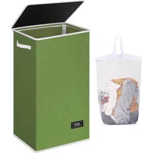 SOLEDI Laundry Hamper with Lid 100L Large & Tall Collapsible Laundry Basket, Clothes Hamper with Bag Removable Easy to Carry, Dirty Hampers for Bedroom, Bathroom, Dorm, College, Grey(Dark Green)