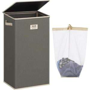 SOLEDI Laundry Hamper with Lid 100L Large & Tall Collapsible Laundry Basket, Clothes Hamper with Bag Removable Easy to Carry, Dirty Hampers for Bedroom, Bathroom, Dorm, College, Grey(Cement)
