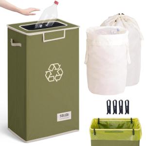 SOLEDI Recycling Bin for Kitchen,26 Gallon Large Recycle Bin with Lid and 2 Removeable Reusable Inner Bags,Indoor Recycling Trash Can for Collector of Bottles Cans, and Plastic,Green(Green)