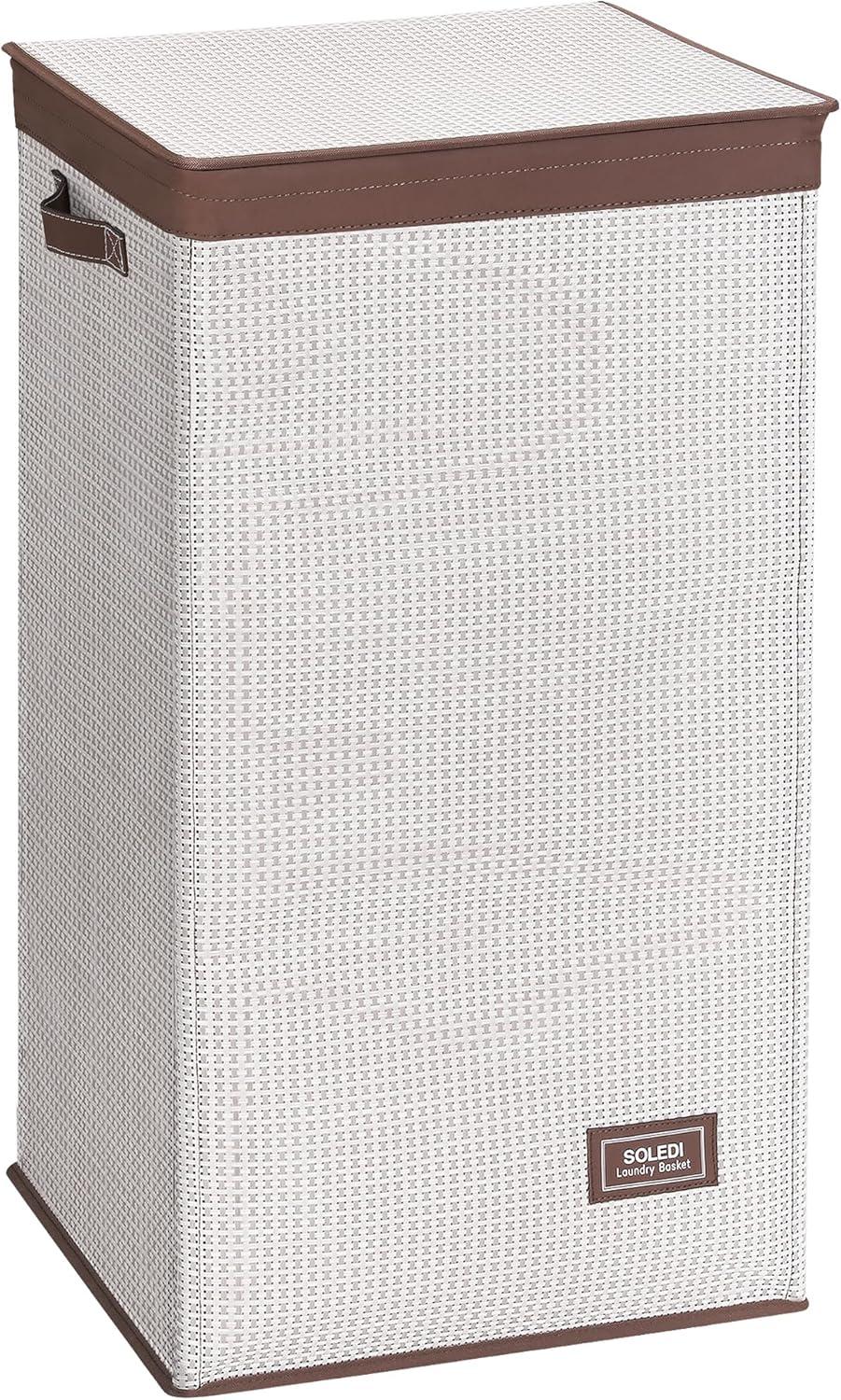 imageSOLEDI 100L Laundry Hamper with Lid Laundry Basket Textilene Waterproof and Durable Clothes Hamper with Bag Removable Easy to Carry Dirty Hamper for Bedroom Bathroom Dorm College Apartment