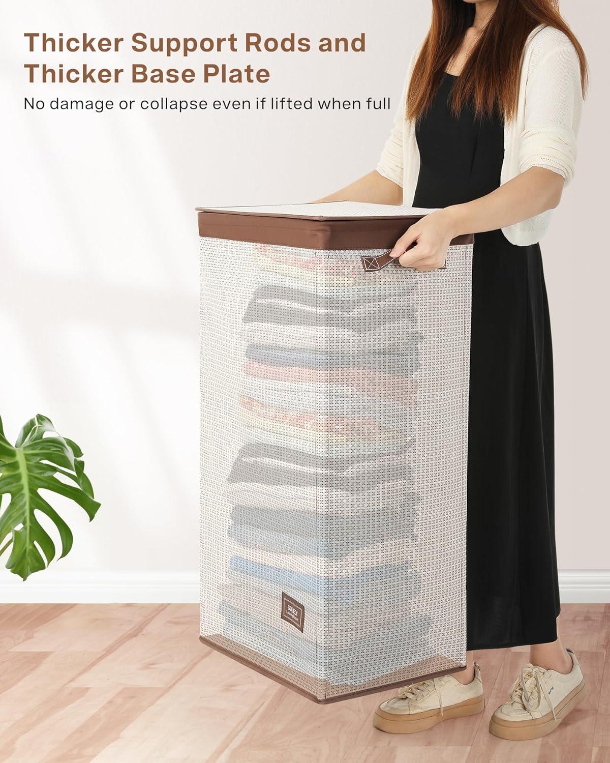 imageSOLEDI 100L Laundry Hamper with Lid Laundry Basket Textilene Waterproof and Durable Clothes Hamper with Bag Removable Easy to Carry Dirty Hamper for Bedroom Bathroom Dorm College Apartment