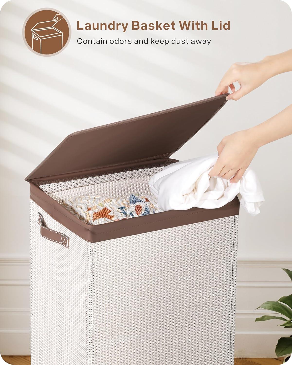 imageSOLEDI 100L Laundry Hamper with Lid Laundry Basket Textilene Waterproof and Durable Clothes Hamper with Bag Removable Easy to Carry Dirty Hamper for Bedroom Bathroom Dorm College Apartment