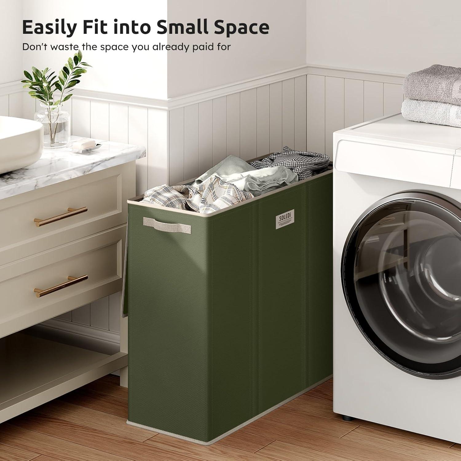 imageSOLEDI 180L Laundry Hamper 3 Section Extra Large Laundry Hamper with Lid Dirty Clothes Hamper with Sturdy Handle Large Laundry Basket Organizer for Laundry Room Bedroom Hampers for LaundryAvocado Green