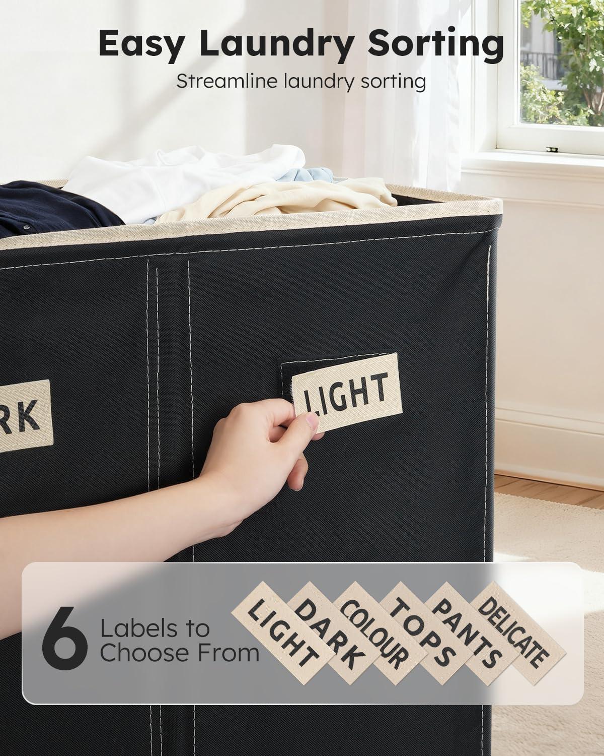 imageSOLEDI 180L Laundry Hamper 3 Section Extra Large Laundry Hamper with Lid Dirty Clothes Hamper with Sturdy Handle Large Laundry Basket Organizer for Laundry Room Bedroom Hampers for LaundryBlack