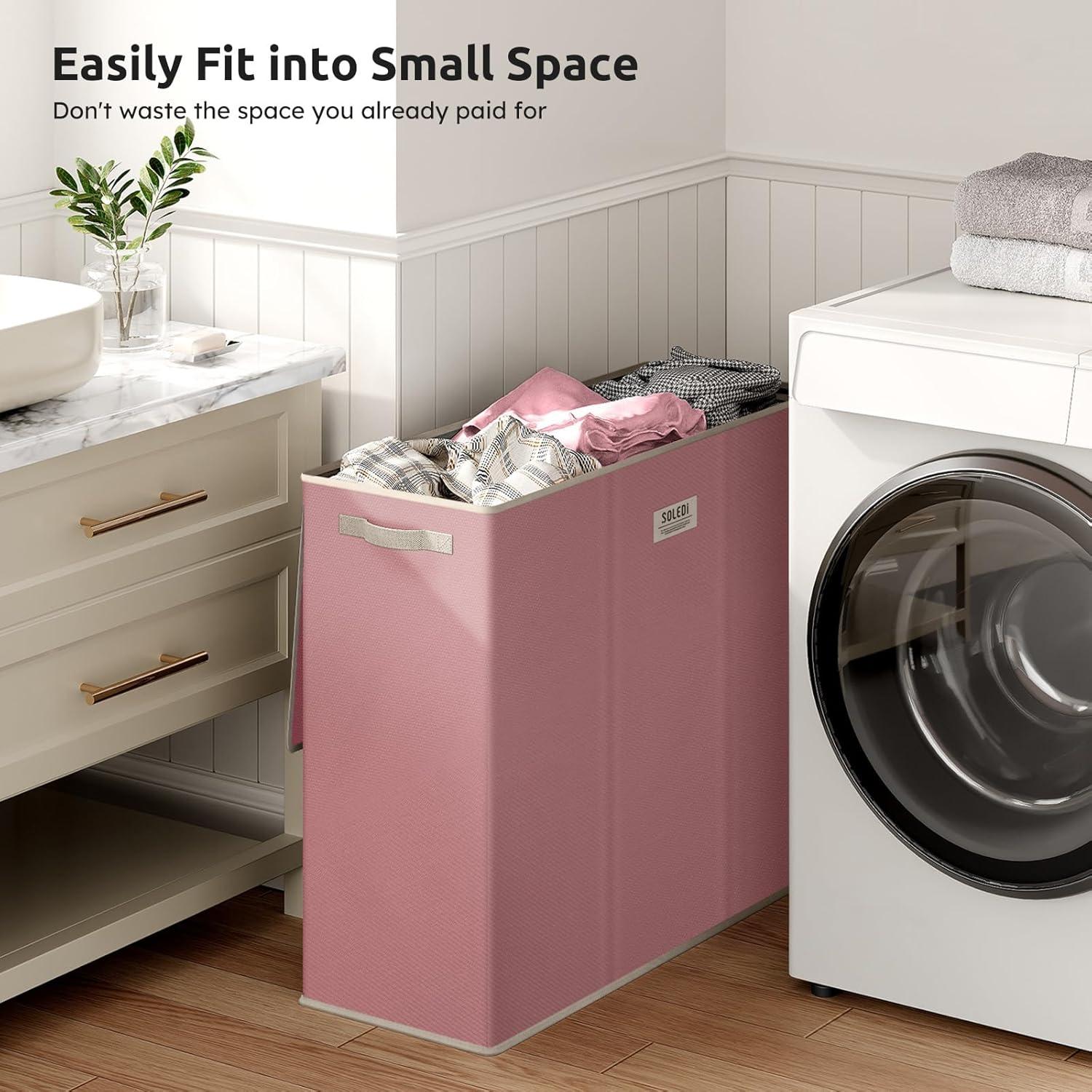 imageSOLEDI 180L Laundry Hamper 3 Section Extra Large Laundry Hamper with Lid Dirty Clothes Hamper with Sturdy Handle Large Laundry Basket Organizer for Laundry Room Bedroom Hampers for LaundryStrawberry Milkshake Pink