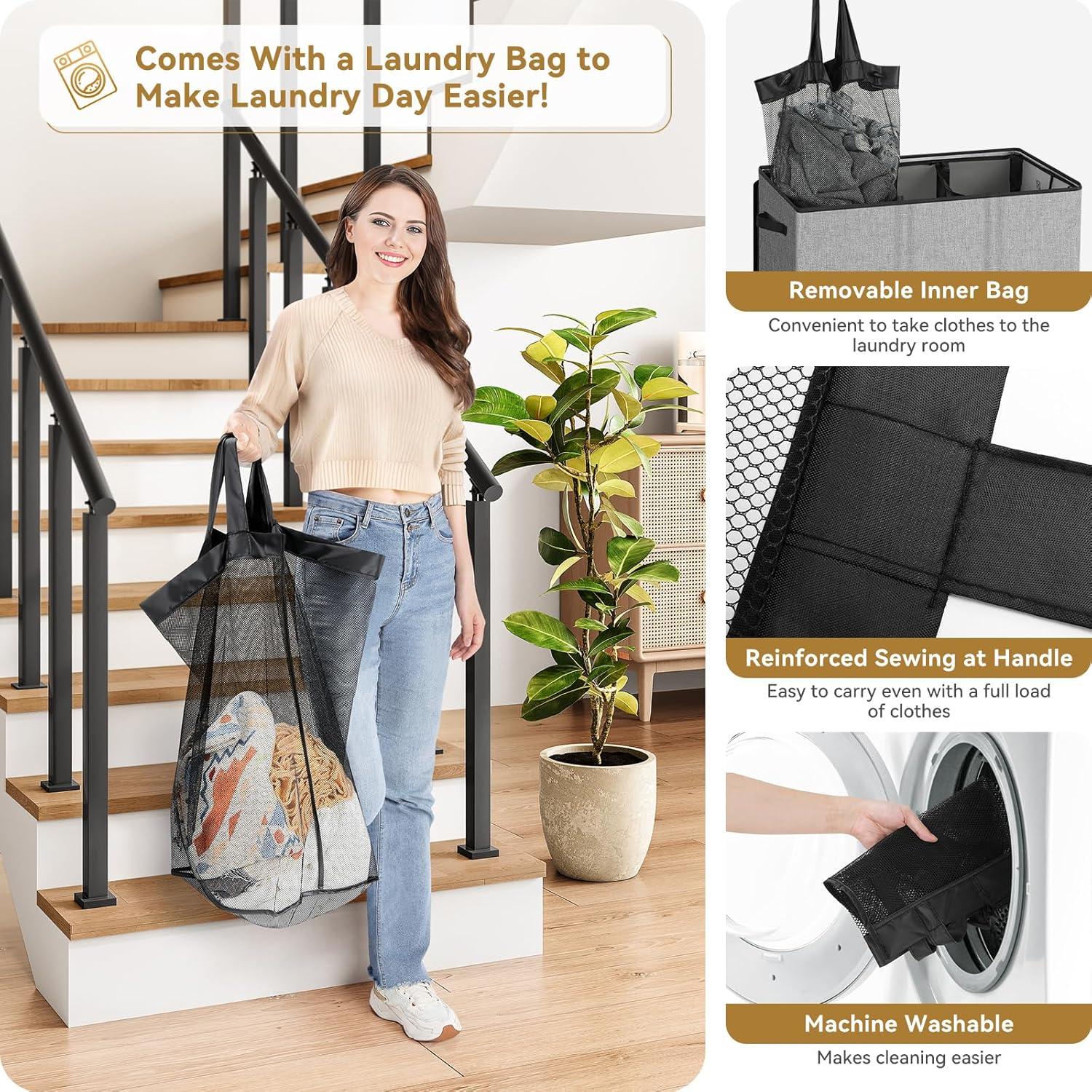 imageSOLEDI 180L Laundry Hamper 3 Section Extra Large Laundry Hamper with Lid Dirty Clothes Hamper with Sturdy Handle Large Laundry Basket Organizer for Laundry Room Bedroom Hampers for LaundryGrey