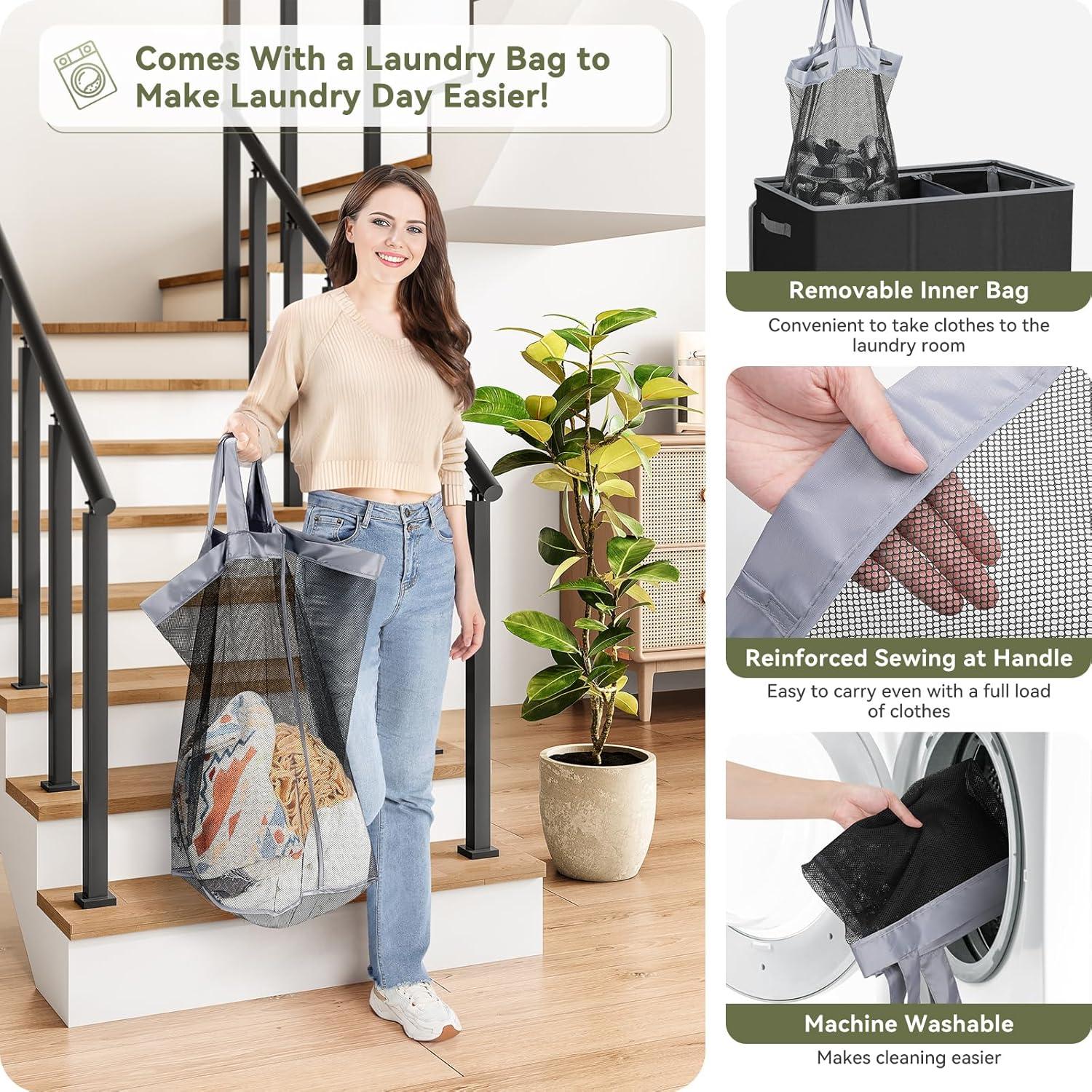 imageSOLEDI 180L Laundry Hamper 3 Section Extra Large Laundry Hamper with Lid Dirty Clothes Hamper with Sturdy Handle Large Laundry Basket Organizer for Laundry Room Bedroom Hampers for LaundryBlack
