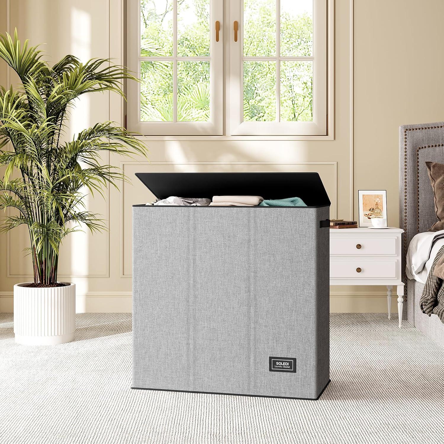 imageSOLEDI 180L Laundry Hamper 3 Section Extra Large Laundry Hamper with Lid Dirty Clothes Hamper with Sturdy Handle Large Laundry Basket Organizer for Laundry Room Bedroom Hampers for LaundryGrey