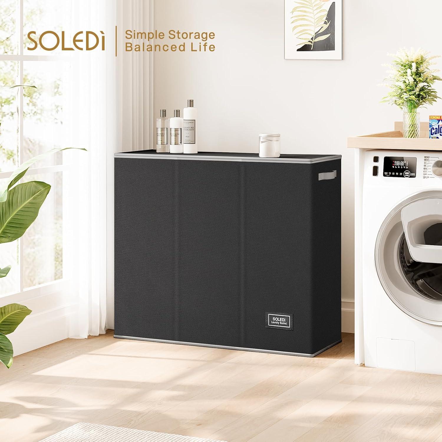 imageSOLEDI 180L Laundry Hamper 3 Section Extra Large Laundry Hamper with Lid Dirty Clothes Hamper with Sturdy Handle Large Laundry Basket Organizer for Laundry Room Bedroom Hampers for LaundryBlack