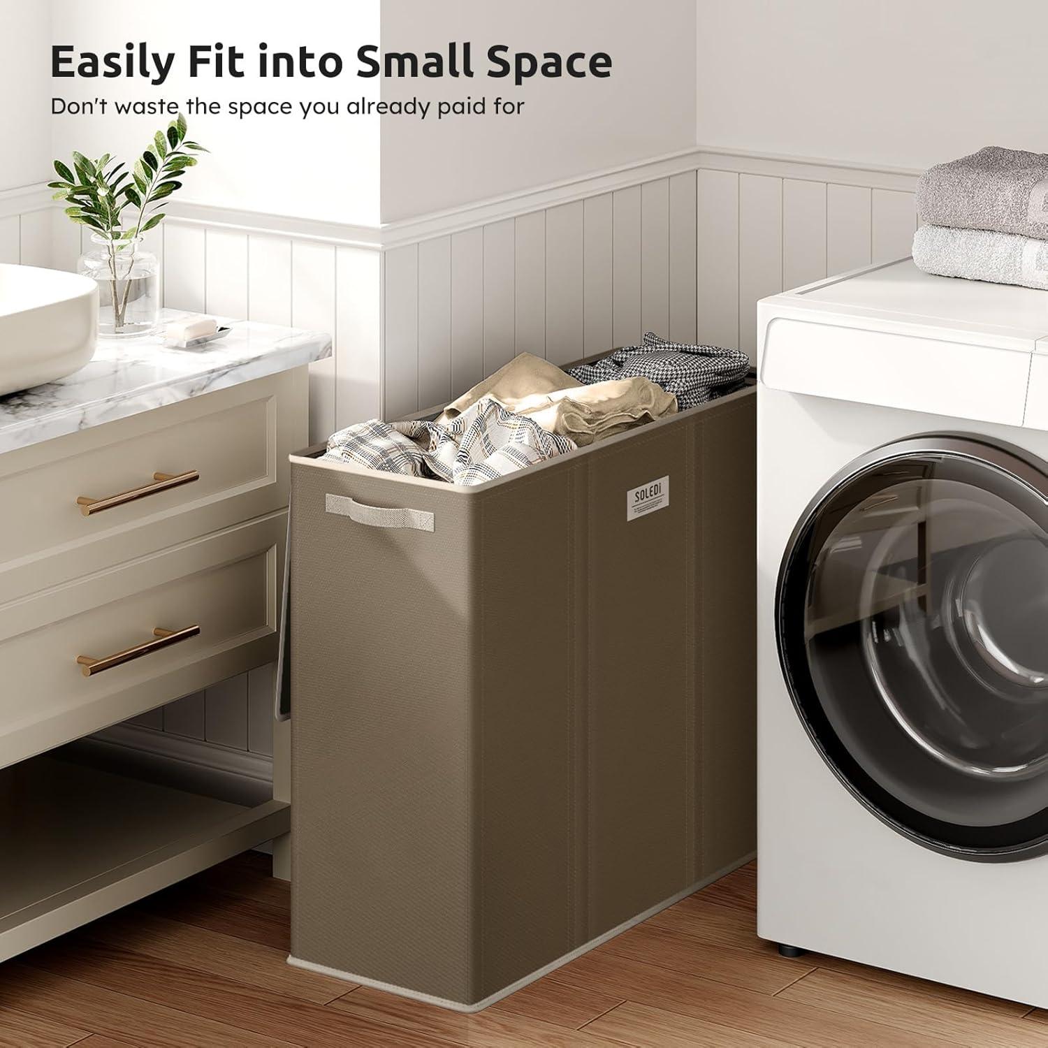 imageSOLEDI 180L Laundry Hamper 3 Section Extra Large Laundry Hamper with Lid Dirty Clothes Hamper with Sturdy Handle Large Laundry Basket Organizer for Laundry Room Bedroom Hampers for LaundryChocolate Brown