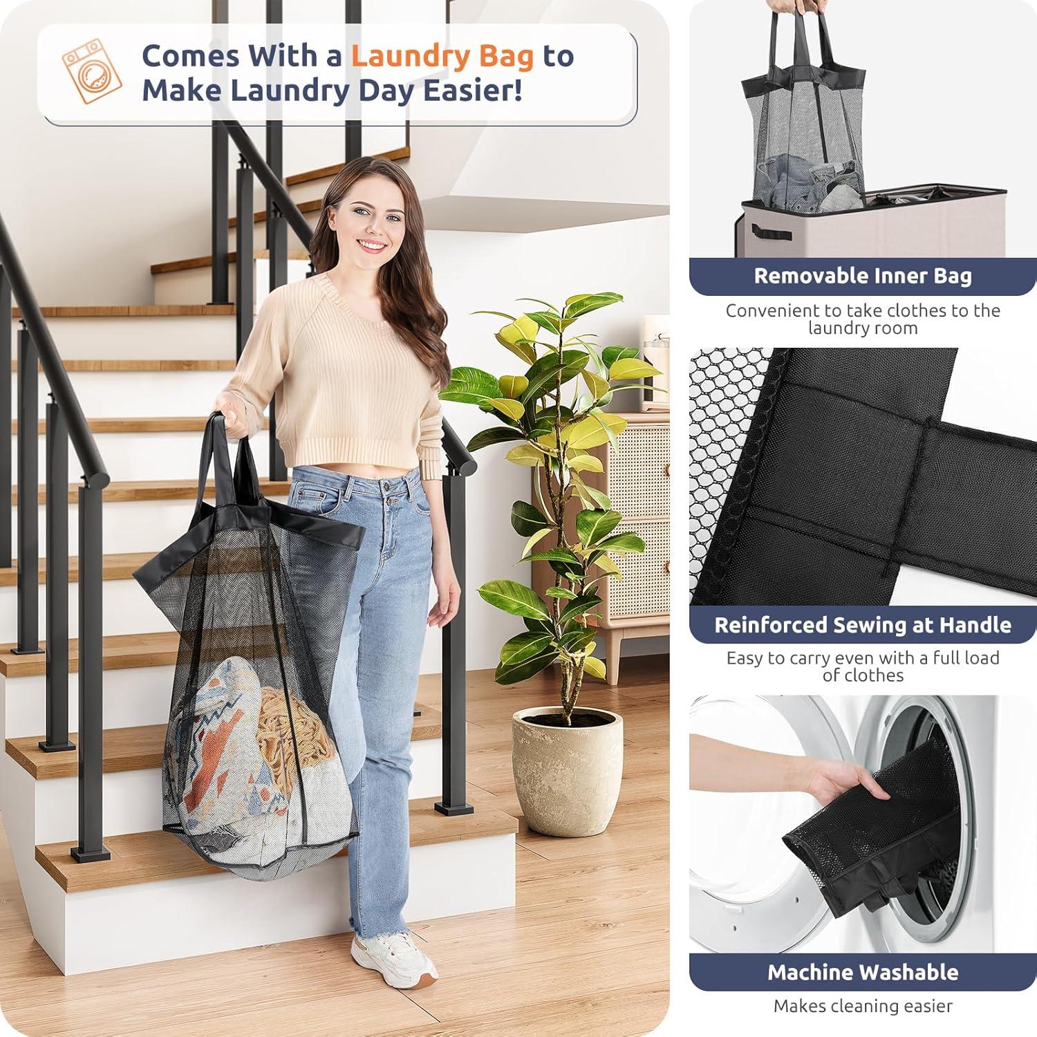 imageSOLEDI 180L Laundry Hamper 3 Section Extra Large Laundry Hamper with Lid Dirty Clothes Hamper with Sturdy Handle Large Laundry Basket Organizer for Laundry Room Bedroom Hampers for LaundryBeige