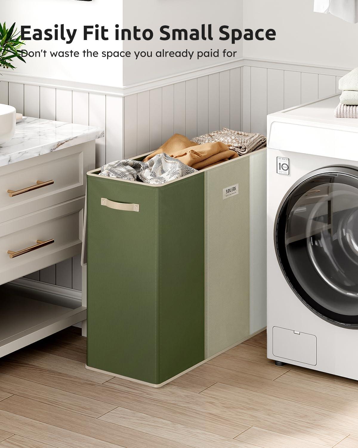 imageSOLEDI 180L Laundry Hamper 3 Section Extra Large Laundry Hamper with Lid Dirty Clothes Hamper with Sturdy Handle Large Laundry Basket Organizer for Laundry Room Bedroom Hampers for LaundryGreenGreyWhite