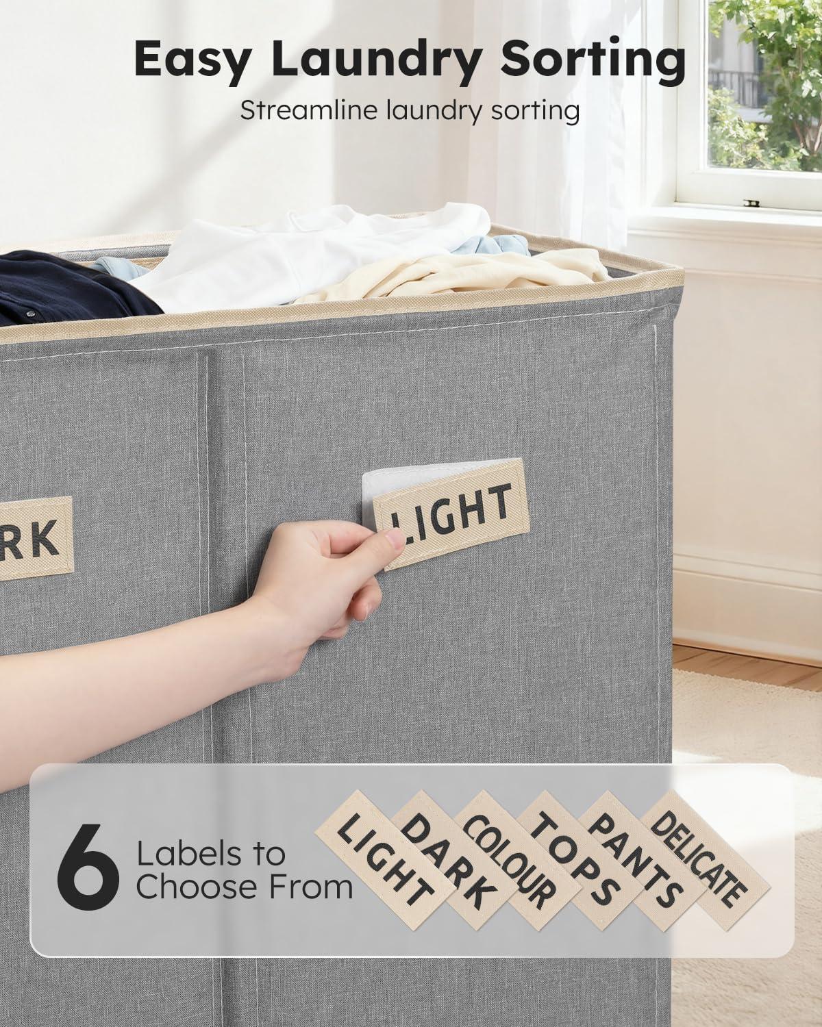 imageSOLEDI 180L Laundry Hamper 3 Section Extra Large Laundry Hamper with Lid Dirty Clothes Hamper with Sturdy Handle Large Laundry Basket Organizer for Laundry Room Bedroom Hampers for LaundryGrey
