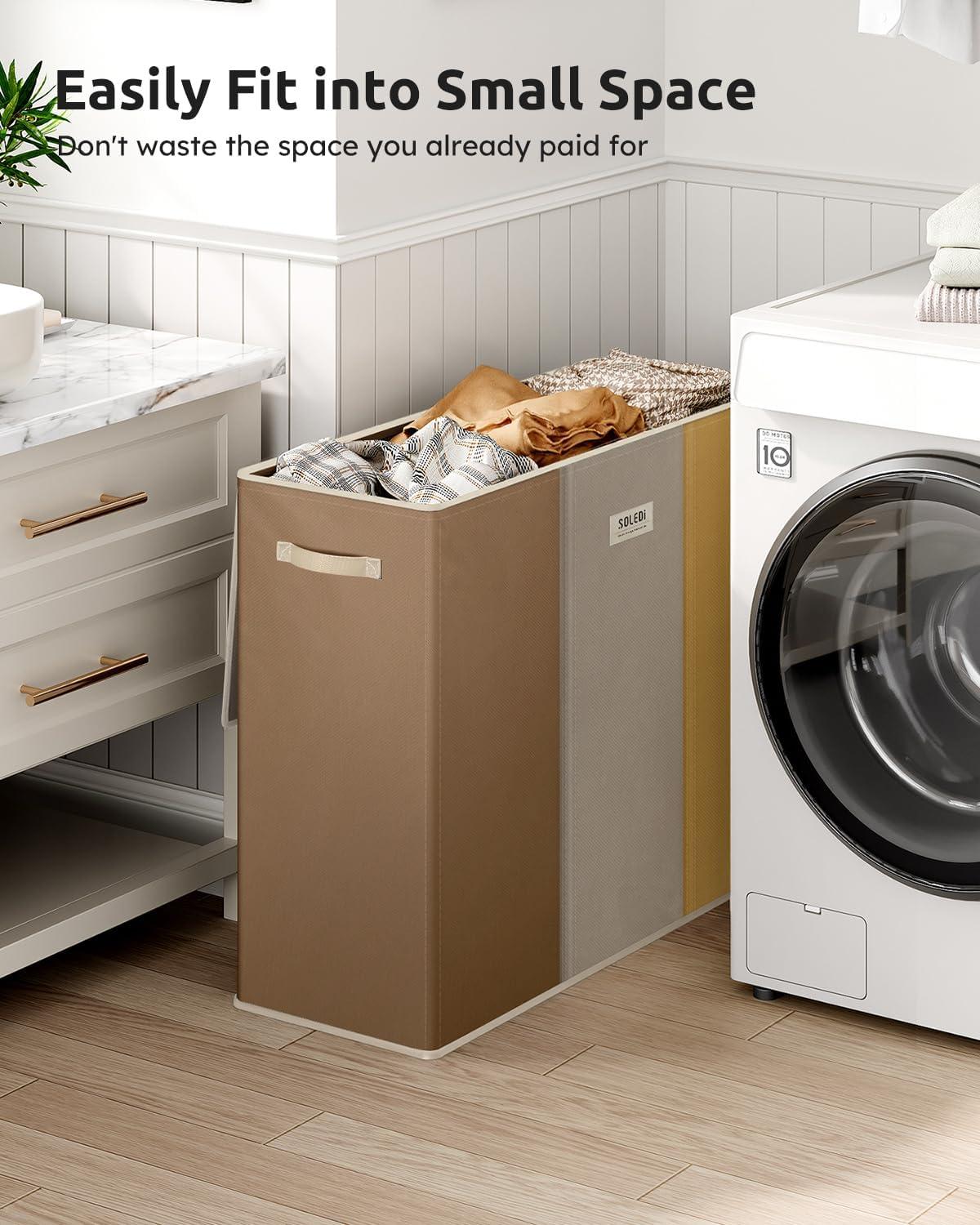 imageSOLEDI 180L Laundry Hamper 3 Section Extra Large Laundry Hamper with Lid Dirty Clothes Hamper with Sturdy Handle Large Laundry Basket Organizer for Laundry Room Bedroom Hampers for LaundryBrownGreyYellow