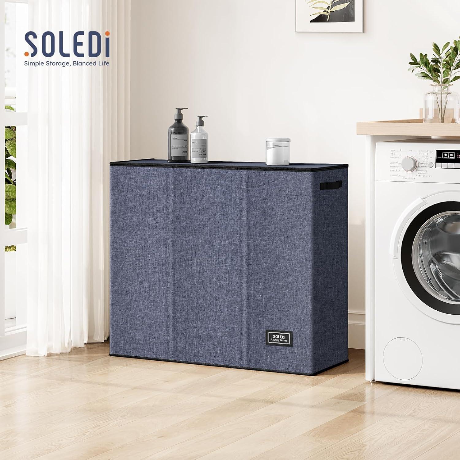 imageSOLEDI 180L Laundry Hamper 3 Section Extra Large Laundry Hamper with Lid Dirty Clothes Hamper with Sturdy Handle Large Laundry Basket Organizer for Laundry Room Bedroom Hampers for LaundryNavy blue