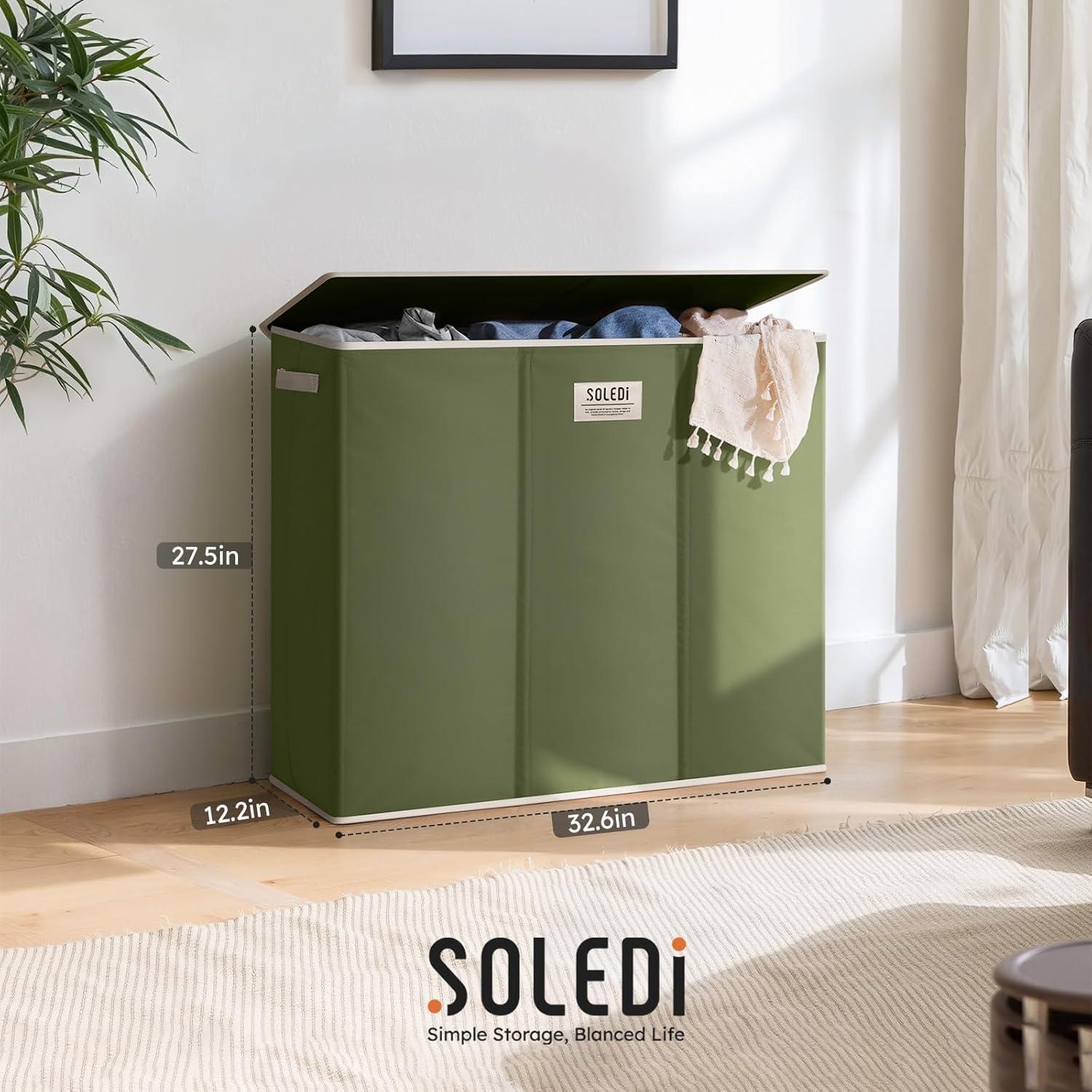 imageSOLEDI 180L Laundry Hamper 3 Section Extra Large Laundry Hamper with Lid Dirty Clothes Hamper with Sturdy Handle Large Laundry Basket Organizer for Laundry Room Bedroom Hampers for LaundryAvocado Green