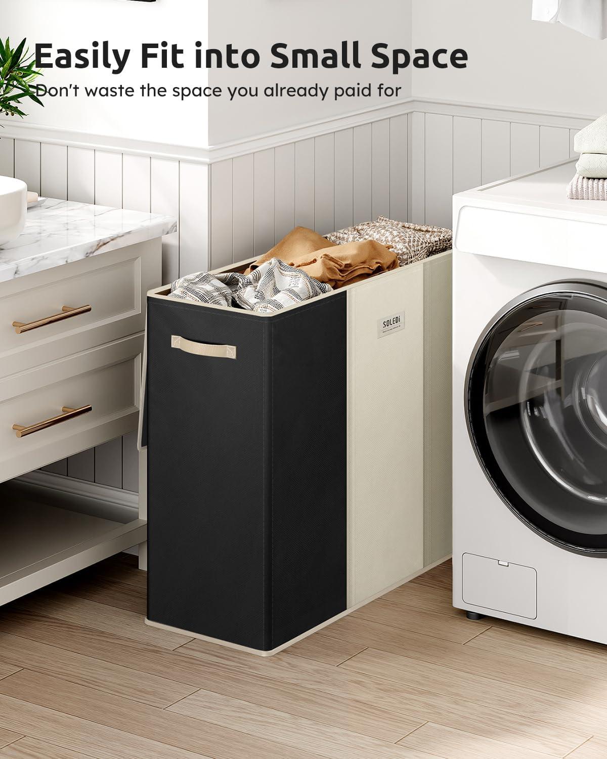 imageSOLEDI 180L Laundry Hamper 3 Section Extra Large Laundry Hamper with Lid Dirty Clothes Hamper with Sturdy Handle Large Laundry Basket Organizer for Laundry Room Bedroom Hampers for LaundryBlackWhiteMoon Grey
