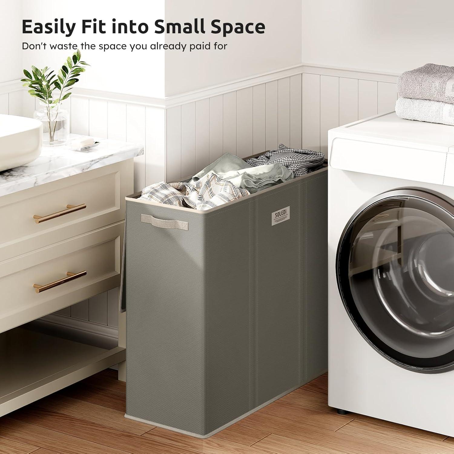 imageSOLEDI 180L Laundry Hamper 3 Section Extra Large Laundry Hamper with Lid Dirty Clothes Hamper with Sturdy Handle Large Laundry Basket Organizer for Laundry Room Bedroom Hampers for LaundryConcrete Gray