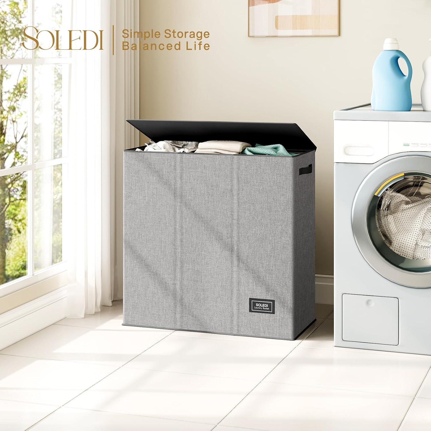 imageSOLEDI 180L Laundry Hamper 3 Section Extra Large Laundry Hamper with Lid Dirty Clothes Hamper with Sturdy Handle Large Laundry Basket Organizer for Laundry Room Bedroom Hampers for LaundryGrey