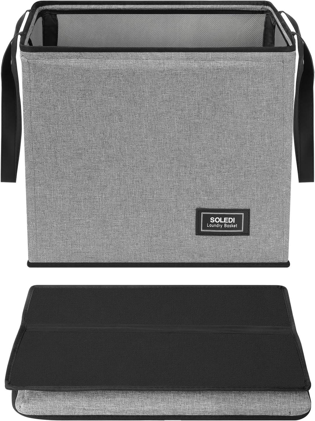 imageSOLEDI Collapsible Laundry Baskets 2Pack 50L 13 Gal Collapsible Laundry Tote with Extended Easy Carry Handle Sturdy Iron Wire Frame Freestanding Clothes Basket for Bathroom Bedroom Dorm Grey