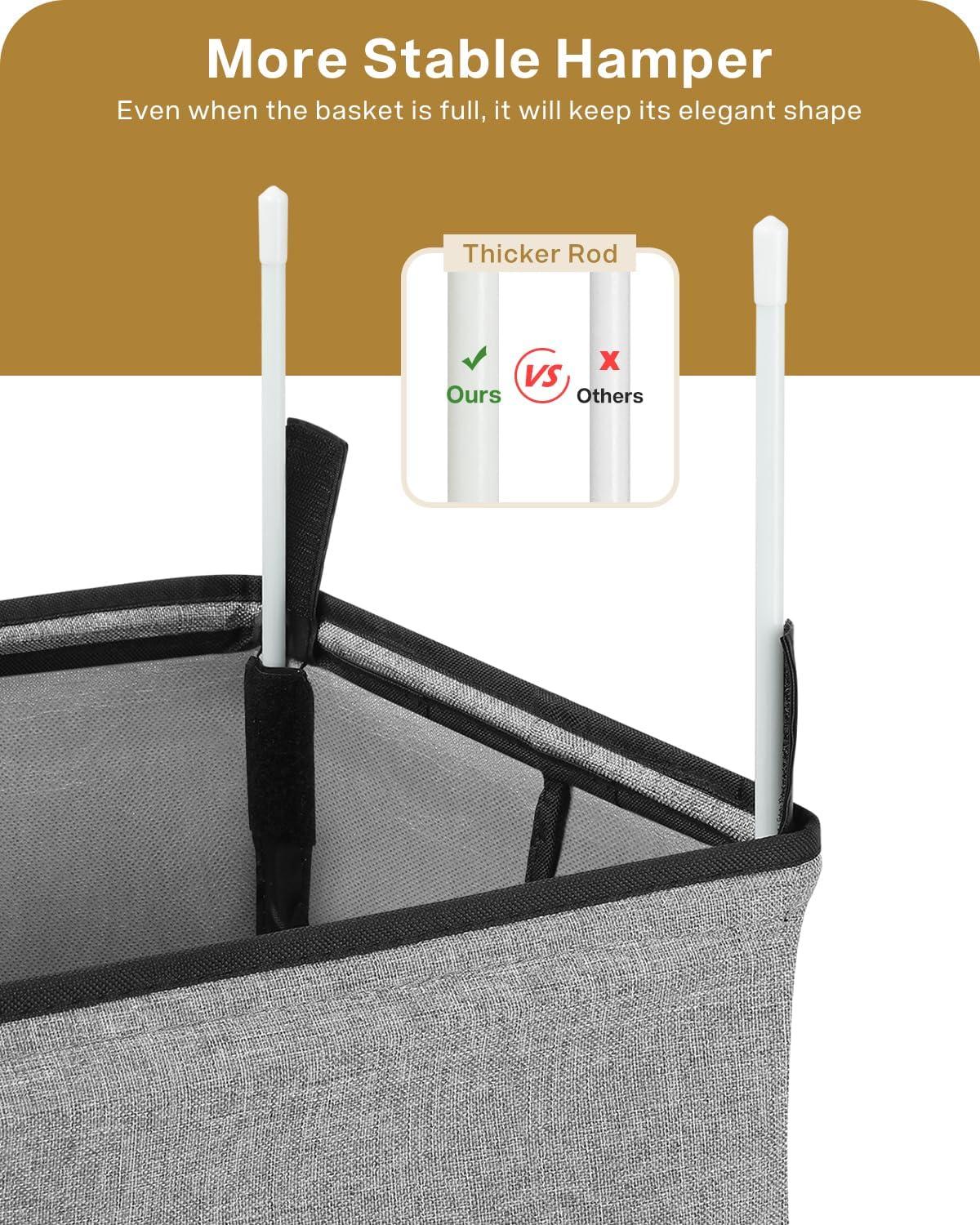 imageSOLEDI Collapsible Laundry Baskets 2Pack 50L 13 Gal Collapsible Laundry Tote with Extended Easy Carry Handle Sturdy Iron Wire Frame Freestanding Clothes Basket for Bathroom Bedroom Dorm Grey