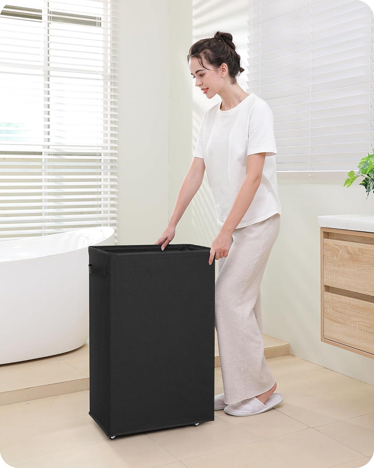 imageSOLEDI Laundry Basket with Wheels 2pack 60L Rolling Laundry Basket Slim Laundry Hamper Collapsible Laundry Hamper Laundry Hamper on Wheels can Store Clothes Blankets Yoga Mats