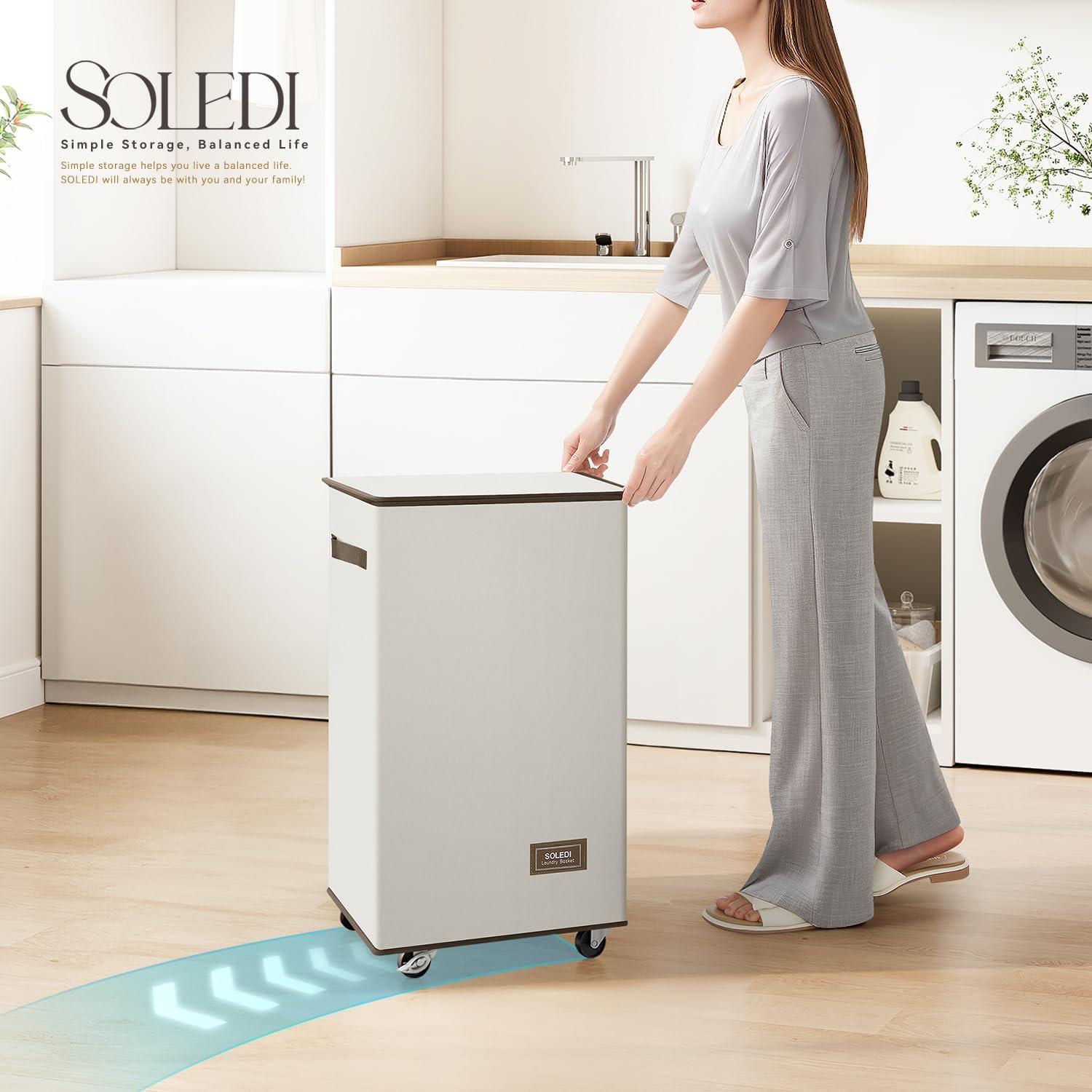imageSOLEDI Laundry Basket with Wheels Laundry Hamper with Lid 90L238 gal Clothes Hamper with Bag Removable Rolling Laundry Basket Move Smoothly Suitable for Apartment Bathroom Bedroom Dorm