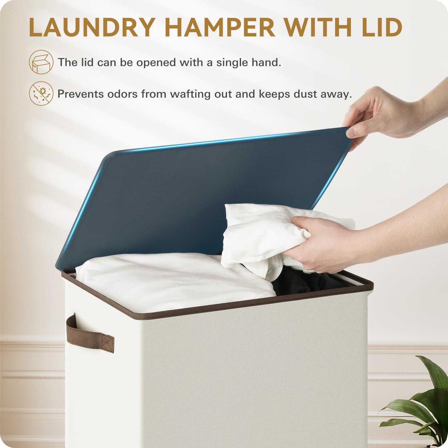 imageSOLEDI Laundry Basket with Wheels Laundry Hamper with Lid 90L238 gal Clothes Hamper with Bag Removable Rolling Laundry Basket Move Smoothly Suitable for Apartment Bathroom Bedroom Dorm