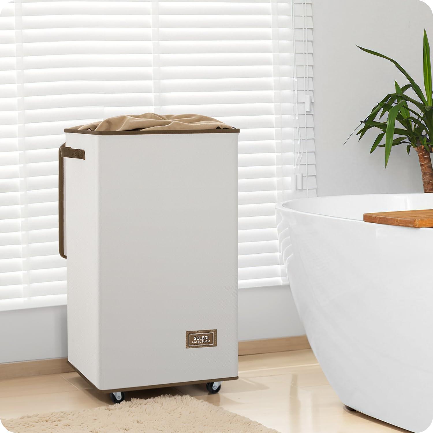 imageSOLEDI Laundry Basket with Wheels Laundry Hamper with Lid 90L238 gal Clothes Hamper with Bag Removable Rolling Laundry Basket Move Smoothly Suitable for Apartment Bathroom Bedroom Dorm