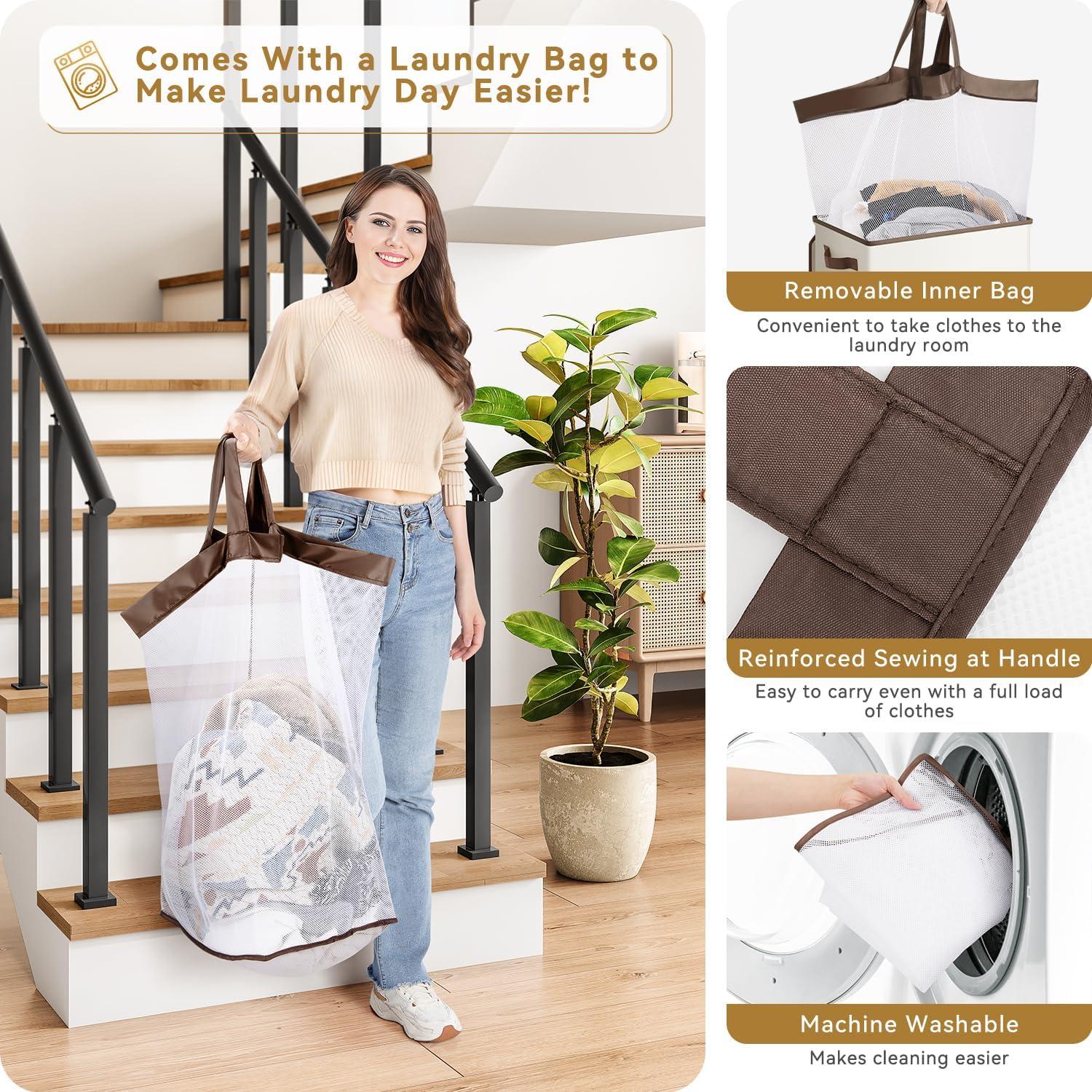 imageSOLEDI Laundry Basket with Wheels Laundry Hamper with Lid 90L238 gal Clothes Hamper with Bag Removable Rolling Laundry Basket Move Smoothly Suitable for Apartment Bathroom Bedroom Dorm