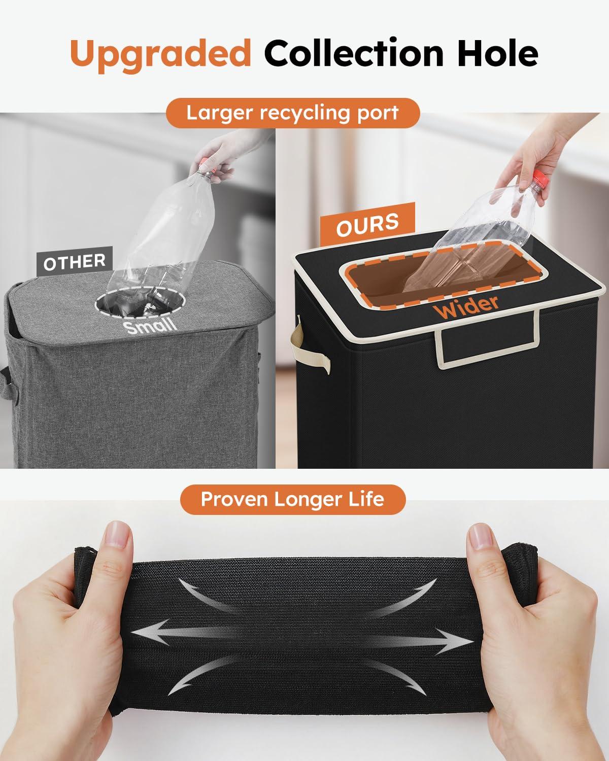 imageSOLEDI Recycle Bins for Kitchen26 Gallon Recycling Bin with Lid and 2 Removeable Reusable Inner BagsIndoor Recycling Trash Can for Collector of Bottles Cans and PlasticBlackBlack