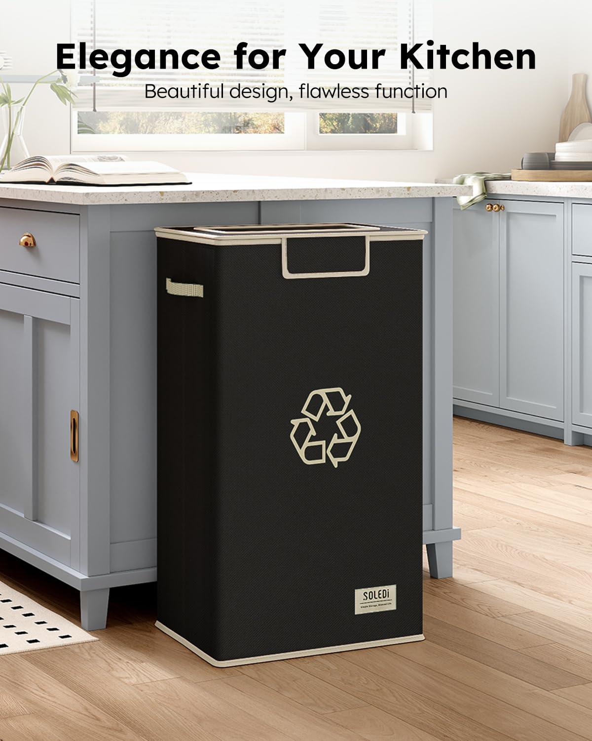 imageSOLEDI Recycle Bins for Kitchen26 Gallon Recycling Bin with Lid and 2 Removeable Reusable Inner BagsIndoor Recycling Trash Can for Collector of Bottles Cans and PlasticBlackBlack