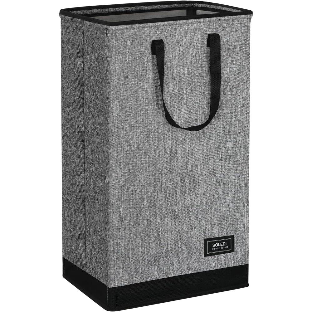 imageSOLEDI 70L Slim Laundry Hamper Foldable Laundry Basket with Handle Small Hampers for Clothes Carry and Move Corner Narrow Laundry Hamper for Bedroom Bathroom Dorm College Grey