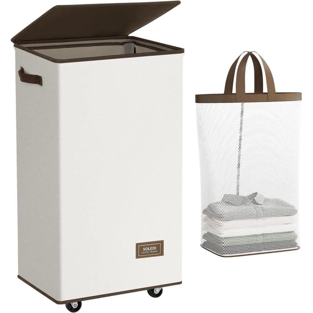imageSOLEDI Laundry Basket with Wheels Laundry Hamper with Lid 90L238 gal Clothes Hamper with Bag Removable  Rolling Laundry Basket Move Smoothly Suitable for Apartment Bathroom Bedroom Dorm