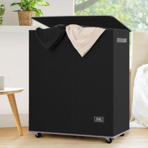 SOLEDI 145L Laundry Basket with Wheels – Double Laundry Hamper with Wheels, Hamper 2 Section for Sorting Laundry, Rolling Laundry Basket – Smooth Wheels and Removable Bag for Easier Transportation