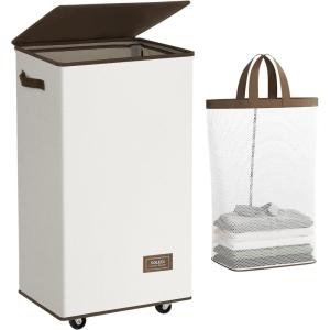 SOLEDI Laundry Basket with Wheels, Laundry Hamper with Lid 90L(23.8 gal), Clothes Hamper with Bag Removable – Rolling Laundry Basket, Move Smoothly- Suitable for Apartment, Bathroom, Bedroom, Dorm
