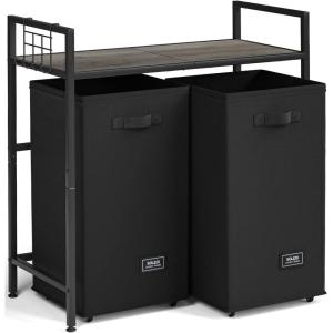 SOLEDI Laundry Hamper 2 Section, 120L Double Laundry Basket with Wheels, Laundry Hamper with Storage Shelf, Laundry Sorter Organizer for Laundry Room, Batheroom, Bedroom, Gray