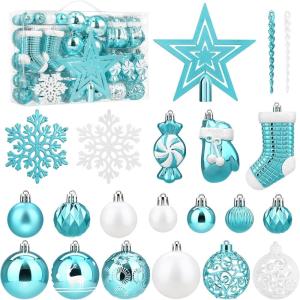 SOLEDI 128 Pcs Christmas Tree Decorations Set Assorted Christmas Ornaments, Pre-Tied Christmas Balls for Xmas Hanging Decorations Festival Holiday Decor, Shiny, Shatterproof Decorated Baubles, Red(Blue)