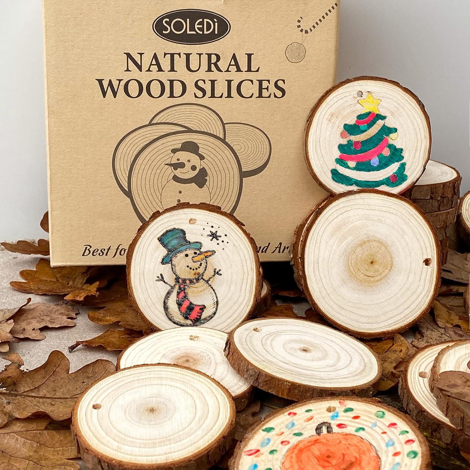 imageWood Slices 30Pcs 2428 Unfinished Natural Wooden Slice Circle Kit Predrilled with Hole for Rustic Wedding Decorations Round CoastersampHalloweenChristmas Ornaments DIY Arts Crafts