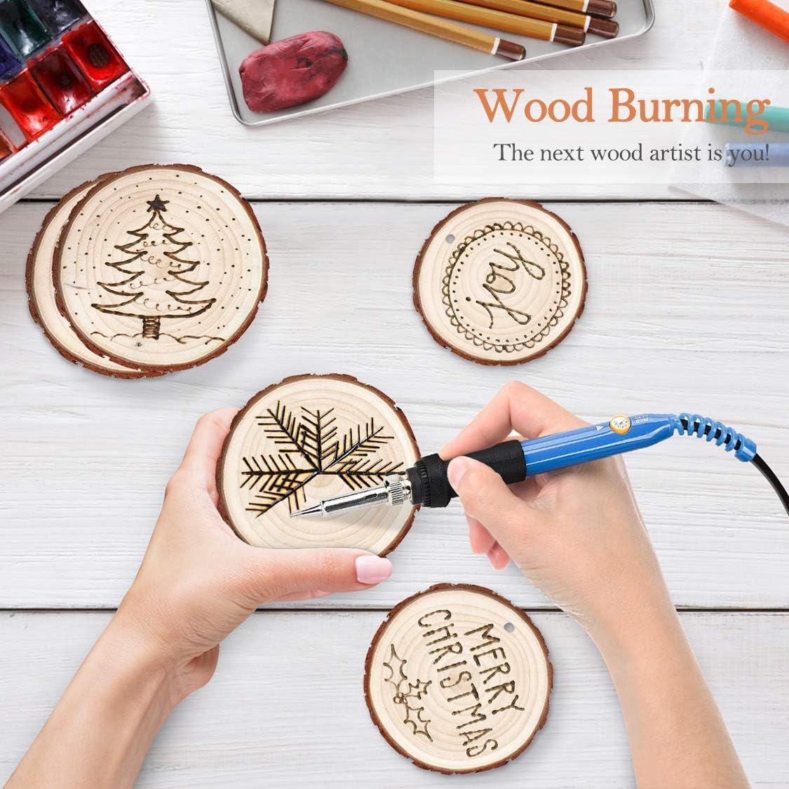 imageWood Slices 30Pcs 2428 Unfinished Natural Wooden Slice Circle Kit Predrilled with Hole for Rustic Wedding Decorations Round CoastersampHalloweenChristmas Ornaments DIY Arts Crafts