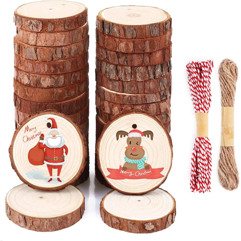 imageWood Slices 30Pcs 2428 Unfinished Natural Wooden Slice Circle Kit Predrilled with Hole for Rustic Wedding Decorations Round CoastersampHalloweenChristmas Ornaments DIY Arts Crafts