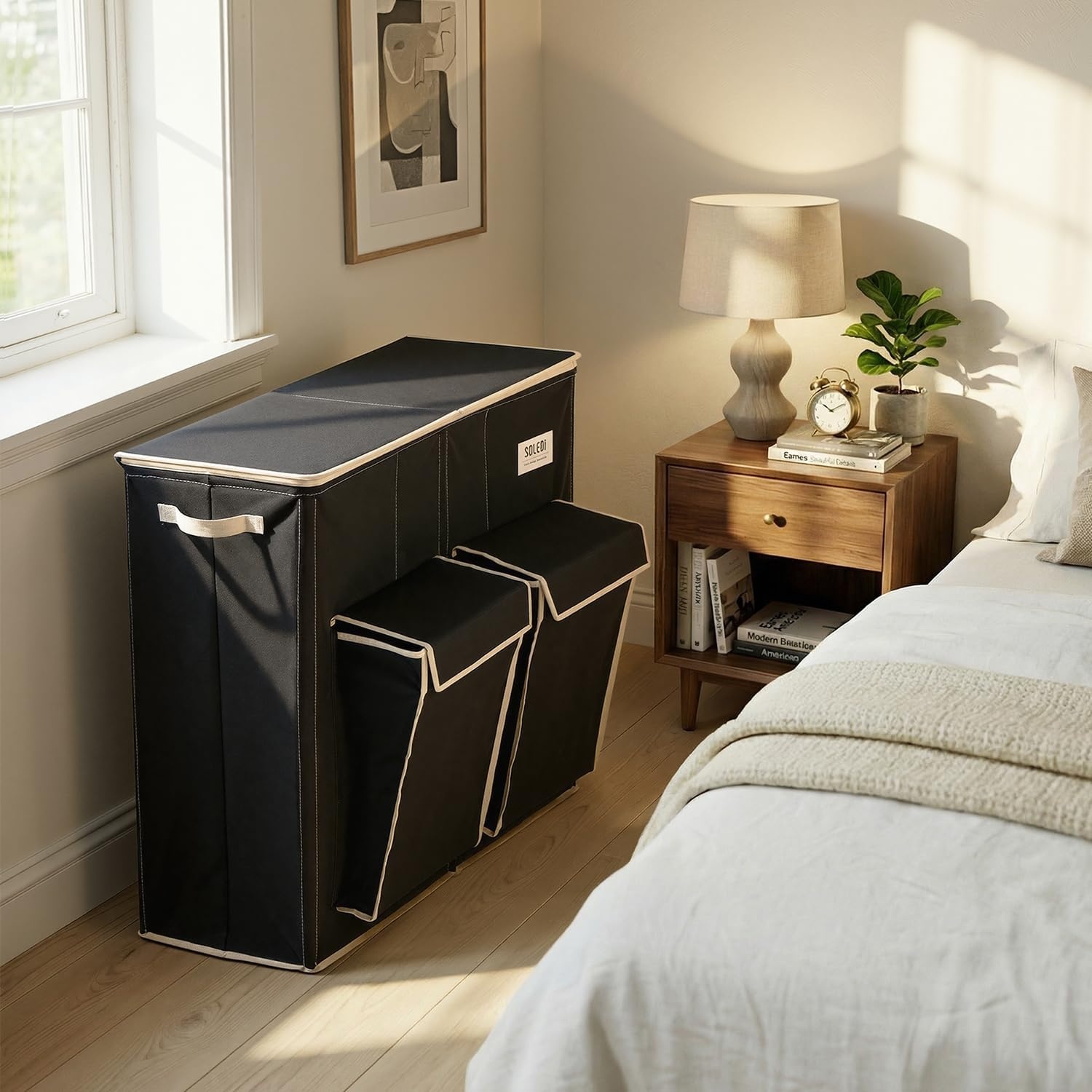 image:imageSOLEDI 220L Laundry Hamper 3 SectionExtra Large Laundry Basket with Lid and 2 Side Pockets Dirty Clothes Hamper with Removable Bag Easy to Carry for Laundry Room Bedroom Bathroom BlackBlack