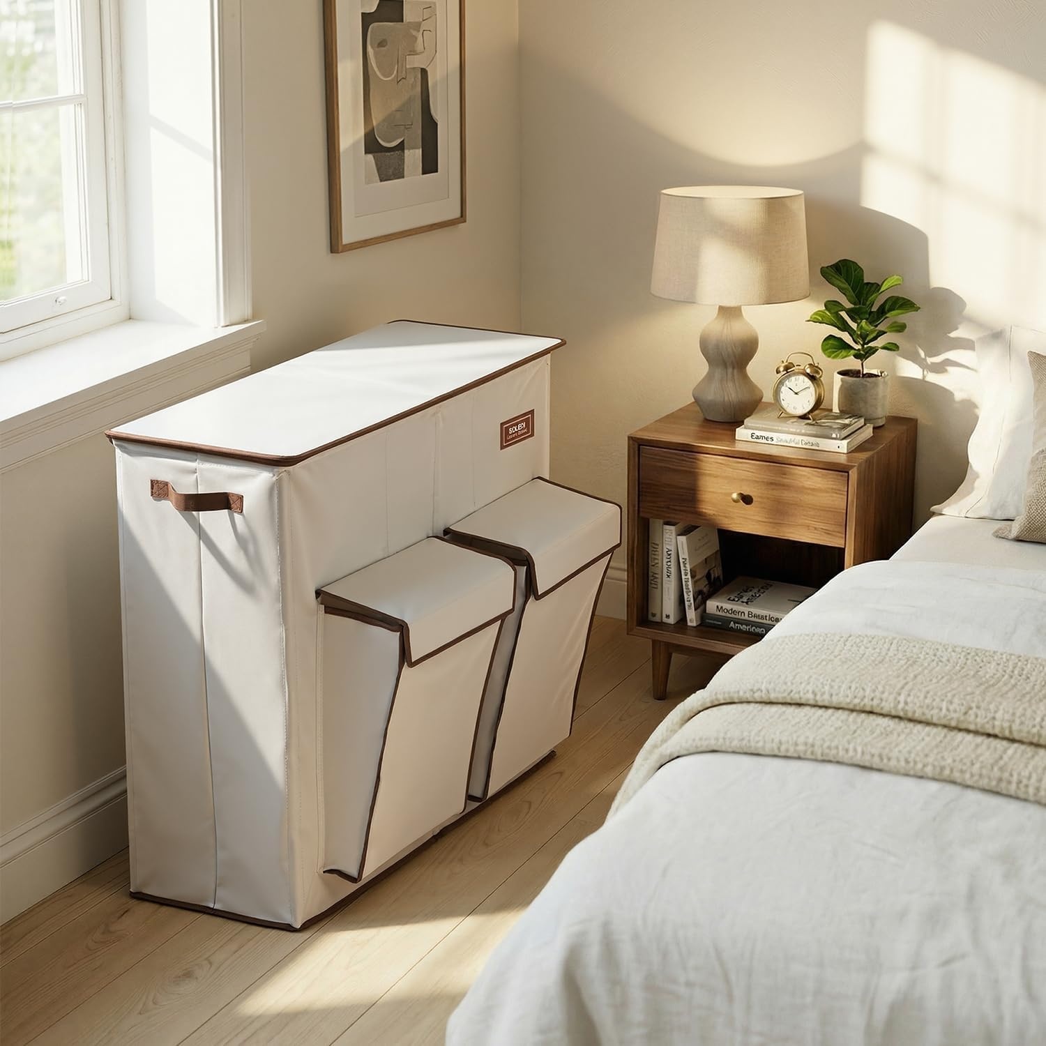 image:imageSOLEDI 220L Laundry Hamper 3 SectionExtra Large Laundry Basket with Lid and 2 Side Pockets Dirty Clothes Hamper with Removable Bag Easy to Carry for Laundry Room Bedroom Bathroom BlackWhite